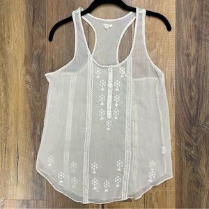 Aerie cream floral embroidered sheer racerback sleeveless blouse Sz M